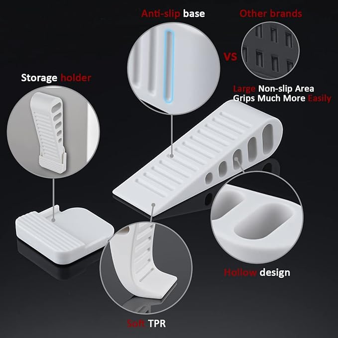 JQK Rubber Door Stopper Wedge, White 3 Pack Soft TPR Premium Door Stops for Bottom of Heavy Duty Door on Tile, Concrete, Carpet, Wooden Floor, DSB61-WH-P3