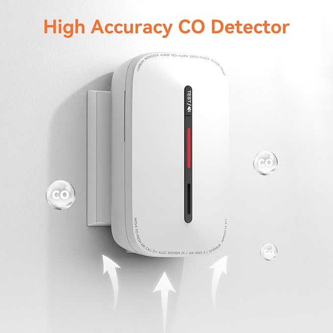 Jemay Plug in Carbon Monoxide Detector,10 Year Battery CO Alarm Detectors with Test-Button & Breathing Light, Portable AC Power CO Monitor Detectors for Home/Hotel, Just Plug & Play, 1 Pack