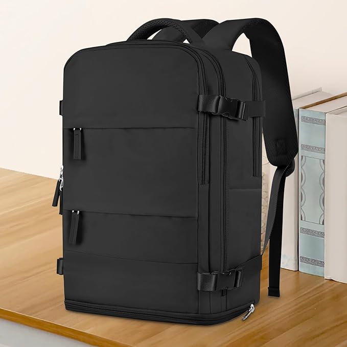coowoz Travel Backpack For Women Men,Carry On Backpack,Hiking Backpack Waterproof Outdoor Sports Rucksack Casual Daypack Travel Essentials（Black） 25L