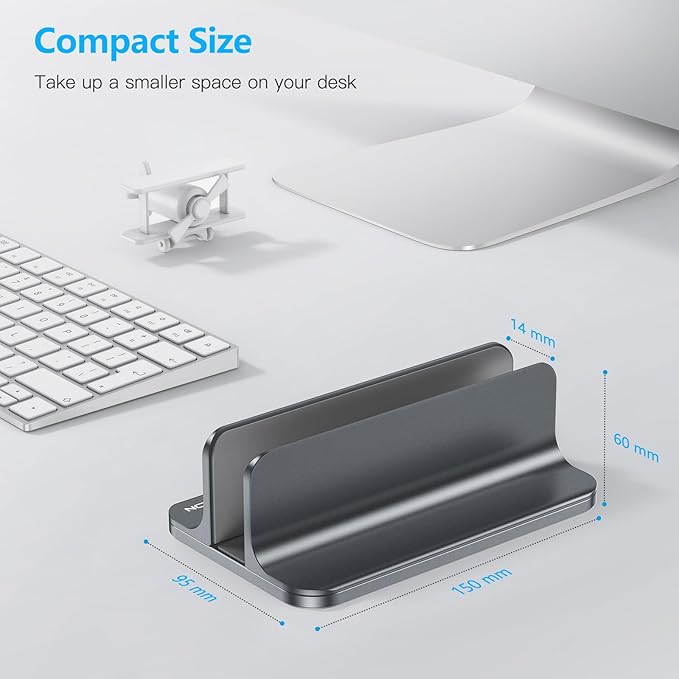 OMOTON Vertical Laptop Stand Holder, Desktop Aluminum MacBook Stand with Adjustable Dock Size, Fits All MacBook, Surface, Chromebook and Gaming Laptops (Up to 17.3 inches), Gray