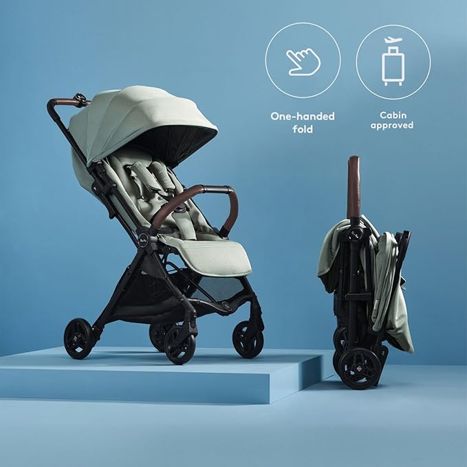 Silver Cross Jet 5 - Full Size TSA Approved Infant & Toddler Travel Stroller - Lightweight, Compact & Easy to Fold, with All-Terrain Wheels and One Hand Full Flat Recline (Sage Green)