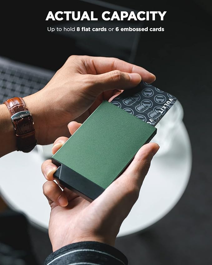 VULKIT Pop up Card Holder Minimalist Credit Card Holder RFID Blocking Slim Metal Card Case for Men or Women(Midnight Green)
