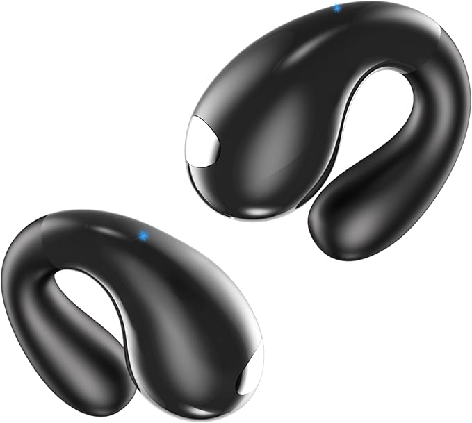 Open Ear Earbuds Wireless Bluetooth 6.1 Earphones, Flexible Clip On Ear buds with 36H Playtime LED Display Bone Conduction Headphones, IPX7 Waterproof Light Weight Fit for Every Ear, Sport, Workout
