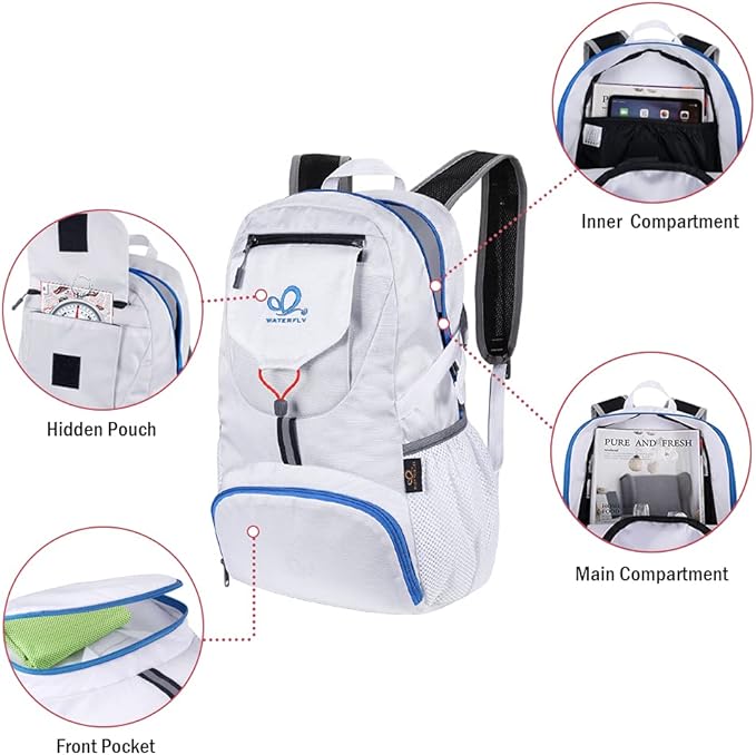 WATERFLY Small Lightweight Packable Backpack: 20l Ultra Light Foldable Travel Hiking Camping Daypack Day Pack for Man Woman