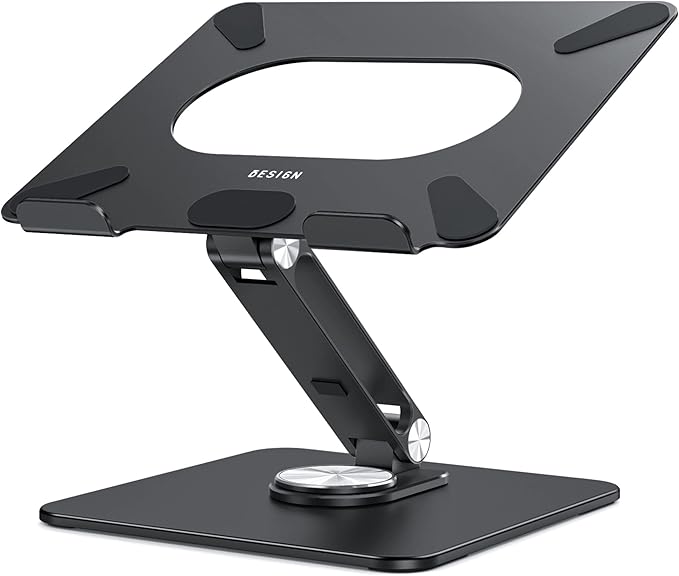 BESIGN LSX7 Laptop Stand with 360 Rotating Base, Ergonomic Adjustable Notebook Riser Holder Compatible with Air, Pro, Dell, HP, Lenovo More 10-15.6" Laptops (Black)