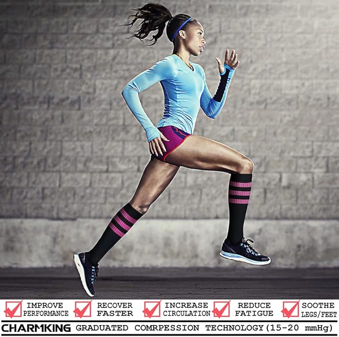 CHARMKING Compression Socks for Women & Men Circulation (3 Pairs) 15-20 mmHg is Best Support for Athletic Running Cycling