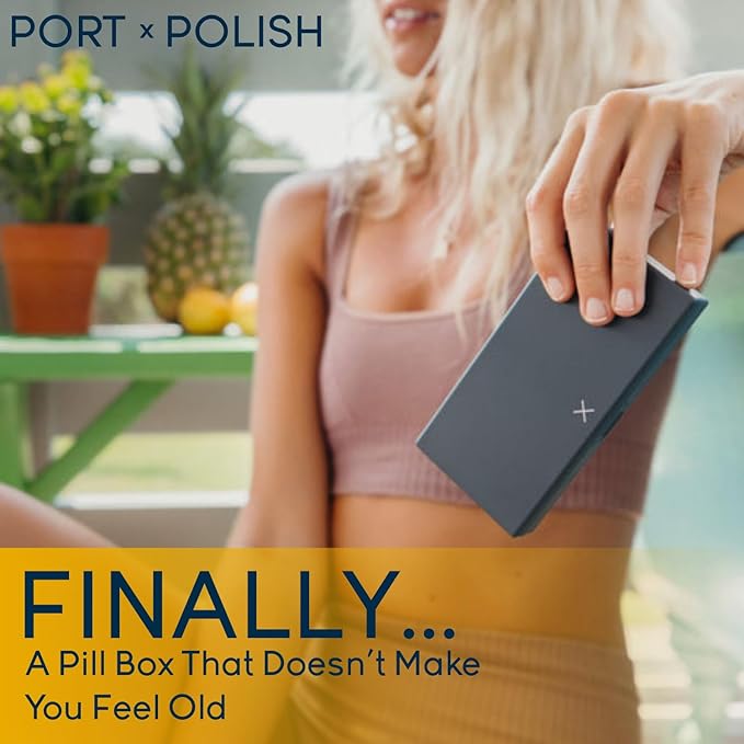 PORT X POLISH Designer Weekly Pill Box Organizer (Single 1X Daily, Charcoal Gray) | Compact, Stylish 7-Day Vitamin Supplement Case | Cute Portable Mini Travel Medicine Carrier | BPA-Free Pillbox Caddy