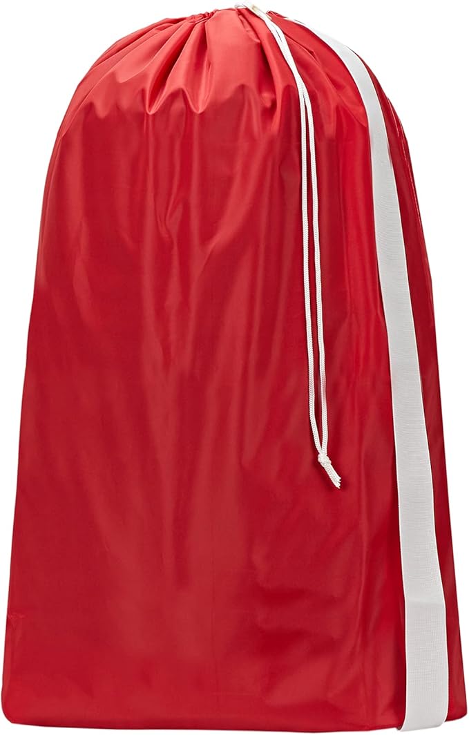 HOMEST XL Nylon Laundry Bag with Strap, Large Dirty Garments Organizer, Easy Fit a Hamper or Clothing Basket, Can Carry Up to 4 Loads of Clothes, Red