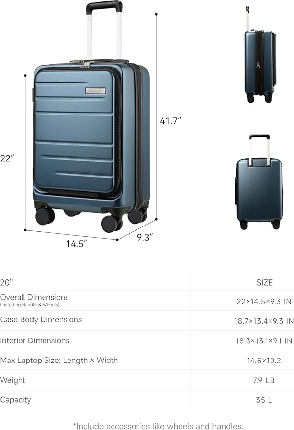 LUGGEX Carry On Luggage 22x14x9 Airline Approved, Polycarbonate Hard Suitcase with Front Pocket (Pink, 20 Inch, 35L)