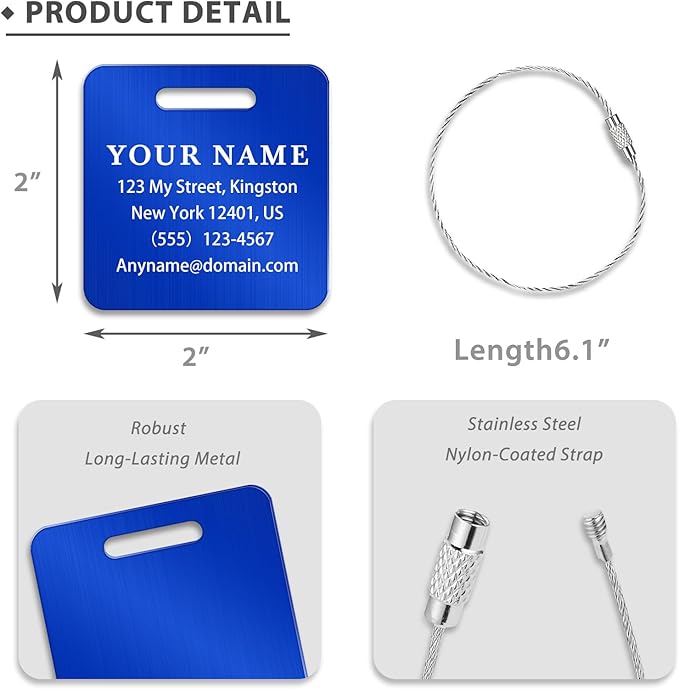 Personalized Luggage Tags for Suitcases (2/4/6/8 Pack) - Custom Engraved Metal Travel Tag, Customizable Pattern/Name/Text for Bags Backpacks Suitcases