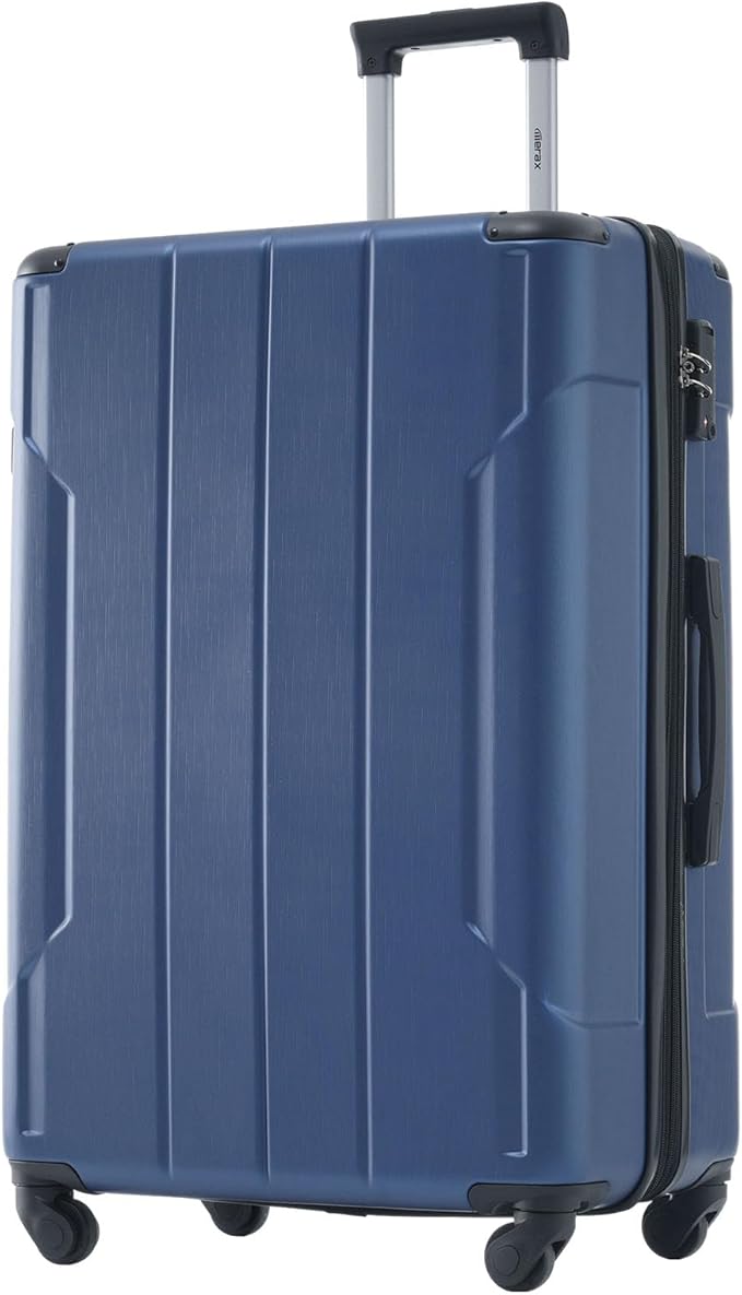 Merax 28 Inch Checked-Large Luggage with Wheels Aluminum Alloy Corner Hard Shell Suitcase TSA Luggage Suitcases for Travel Woman Men(Blue)