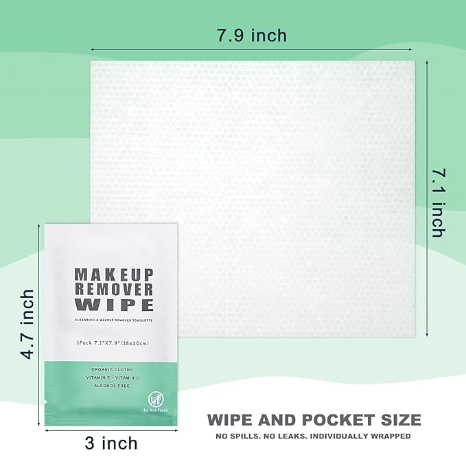 100 pcs Disposable Skin Cleansing Wipes, Individual Wrapped, Safe, Convenient, Lightweight, Remove Makeup(Green)