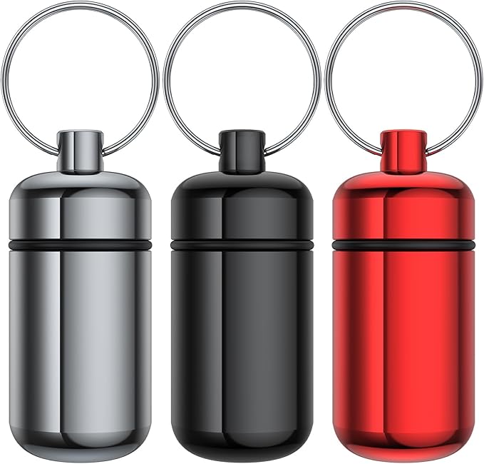 3 Pack Small Pill Box, Airtight Aluminum Alloy Pill Organizer Travel Pill Case for Purse Portable Medicine Box Bottle for Medication, Fish Oil, Supplements Storage