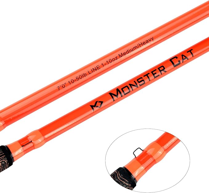 Monster Catfish Fishing Rod - 7' Medium Heavy, 1-Piece Glow in Dark Casting Rod, S-Glass & Carbon Graphite Blend, Durable EVA Foam Super Grip, Catfish Pole for Night Fishing
