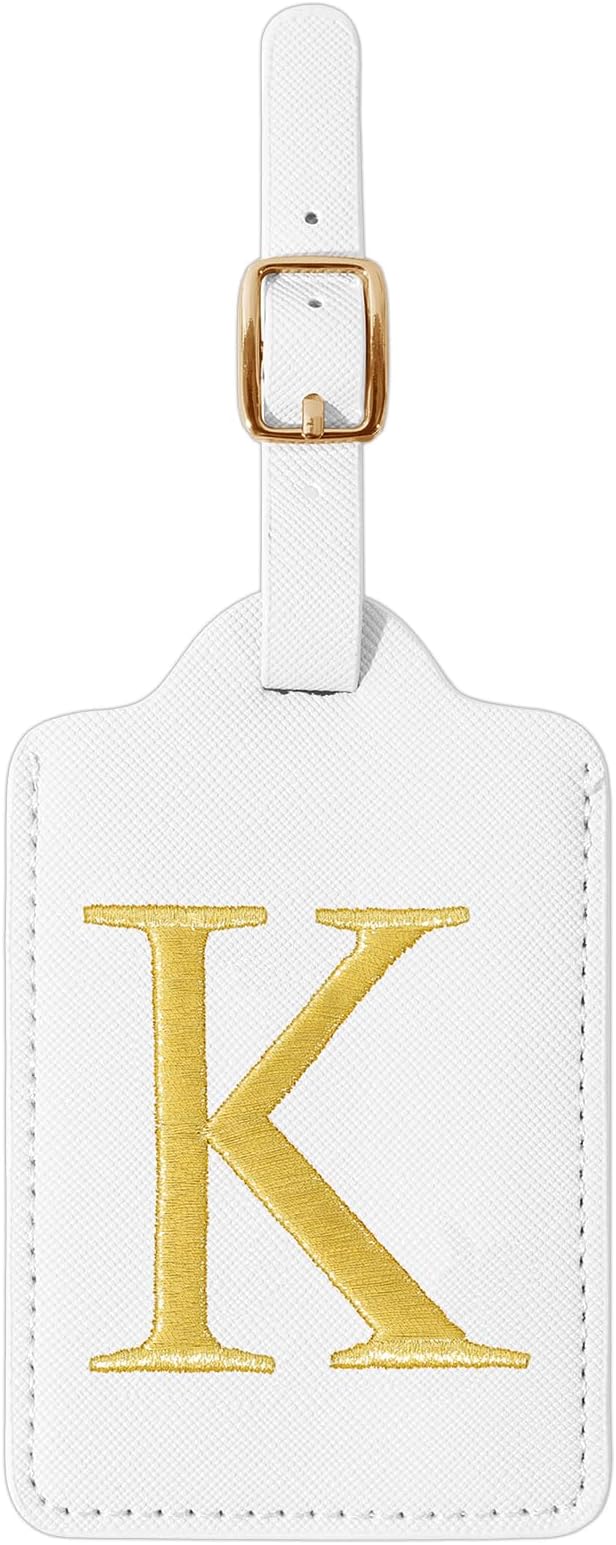Personalized Initial Luggage Tags for Suitcase TSA Approved, White Leather Cute Luggage Tag with Privacy Cover Name Card, Embroidered Custom Luggage Tags Travel Baggage Tags Gifts for Women Kids(K)
