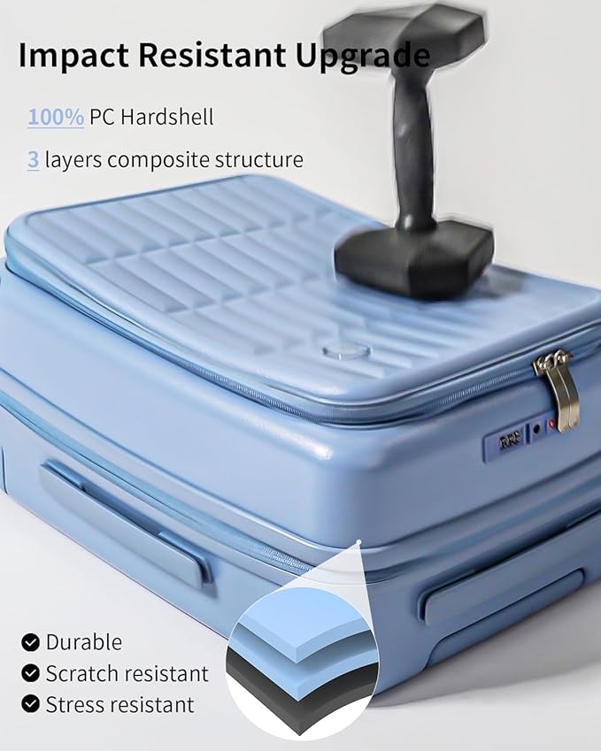 aji Expandable Top Open Carry On Luggage 22x14x9 Airline Approved, 20 Inch Hard Shell Carry On Suitcase with Spinner Wheels,Travel Small Luggage for Women Men,Blueberry Blue