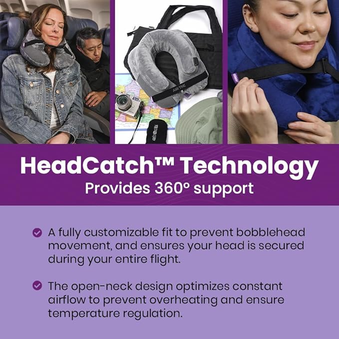 Cabeau Inflatable Travel Pillow – Air TNE – Adjustable, Lightweight, and Supportive for Sleeping on Airplanes, Trains, and Cars– Customized Fit and Compact Carrying Case (Royal Blue)