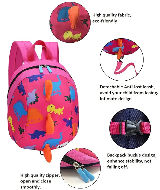 DB Toddler Mini Dinosaur Backpack with Child Leash, Anti Lost Wrist Link for Kids, Safety Harness Back Pack for Baby Boy Girl