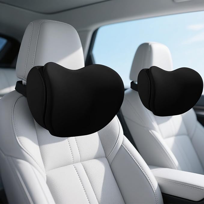 2Pcs 2025 Double-Layer Car Pillow, Cloud-Like Comfort Car Neck Pillow, Dual C-Curve Support Car Headrest Pillow – Experience First-Class Driving Comfort. (Black)