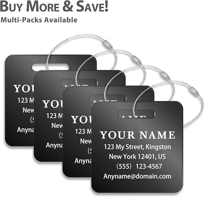 Personalized Luggage Tags for Suitcases (2/4/6/8 Pack) - Custom Engraved Metal Travel Tag, Customizable Pattern/Name/Text for Bags Backpacks Suitcases
