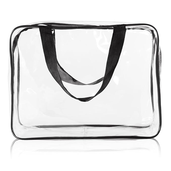 3Pcs Crystal Clear PVC Travel Toiletry Bag Kit for Women Men, Waterproof Vinyl Organizer Makeup Bags with Zipper Handle Straps, Cosmetic Bag Pouch Carry on Airport Airline Compliant Bag Handbag