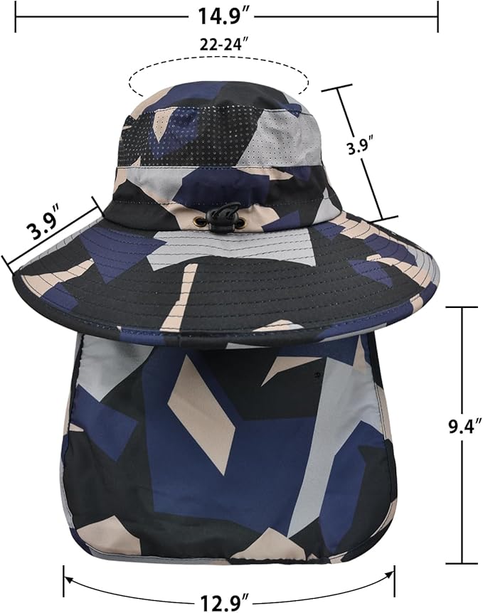 Sun Hats for Men Women Fishing Hat UPF 50+ Breathable Wide Brim Bucket Hats Summer UV Protection Safari Hat with Neck Flap