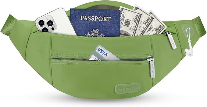 MAXTOP Large Crossbody Fanny Pack with 4-Zipper Pockets,Gifts for Enjoy Sports Festival Workout Traveling Running Casual Hands-Free Wallets Waist Pack Phone Bag Carrying All Phones