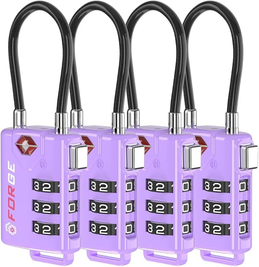 Forge TSA Approved Luggage Locks, Re-settable Combination with Alloy Body, Purple 4 Locks.