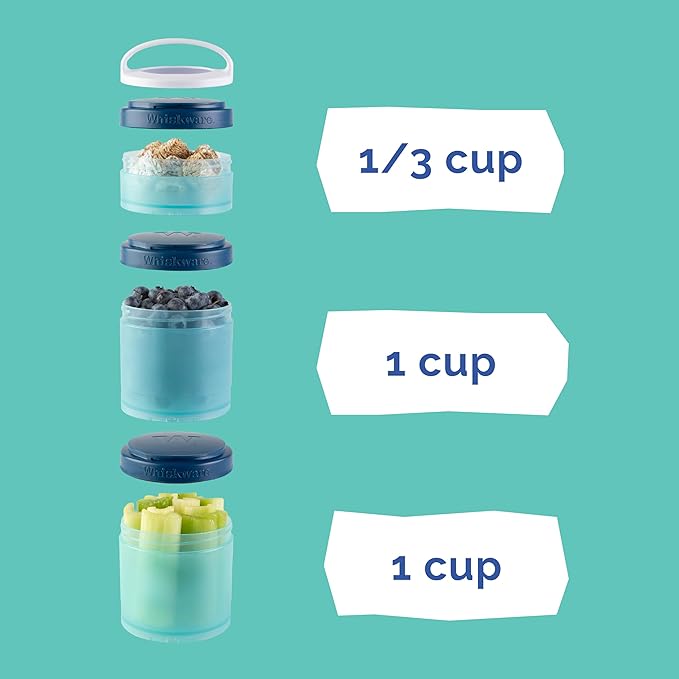 Whiskware Disney Pixar Stackable Snack Containers for Kids and Toddlers, 3 Stackable Snack Cups for School and Travel, Monsters Inc Mike Wazowski and Sulley