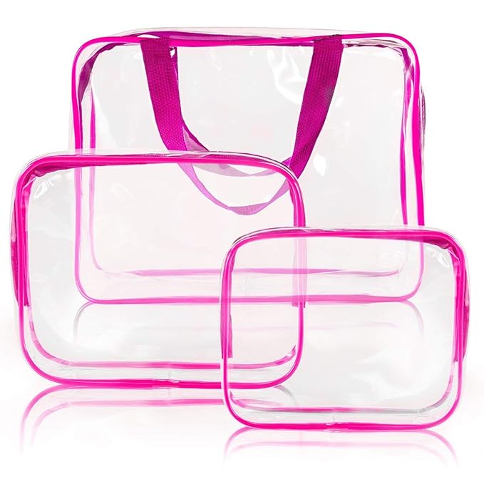 6Pcs Crystal Clear PVC Travel Toiletry Bag Kit for Women Men, Waterproof Vinyl Packing Organizer Storage Bags with Zipper Handle Straps, Cosmetic Pouch Carry on Airport Airline Compliant Bag Handbag