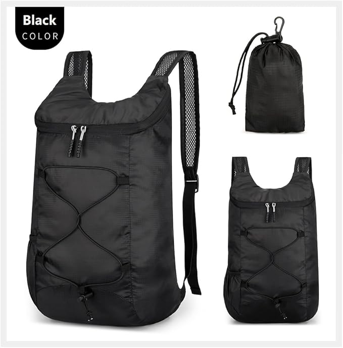 16L Hiking Daypack Lightweight Foldable Travel Backpack Water Repellent Camping Outdoor Packable Easy Carry-on Bag (Black)