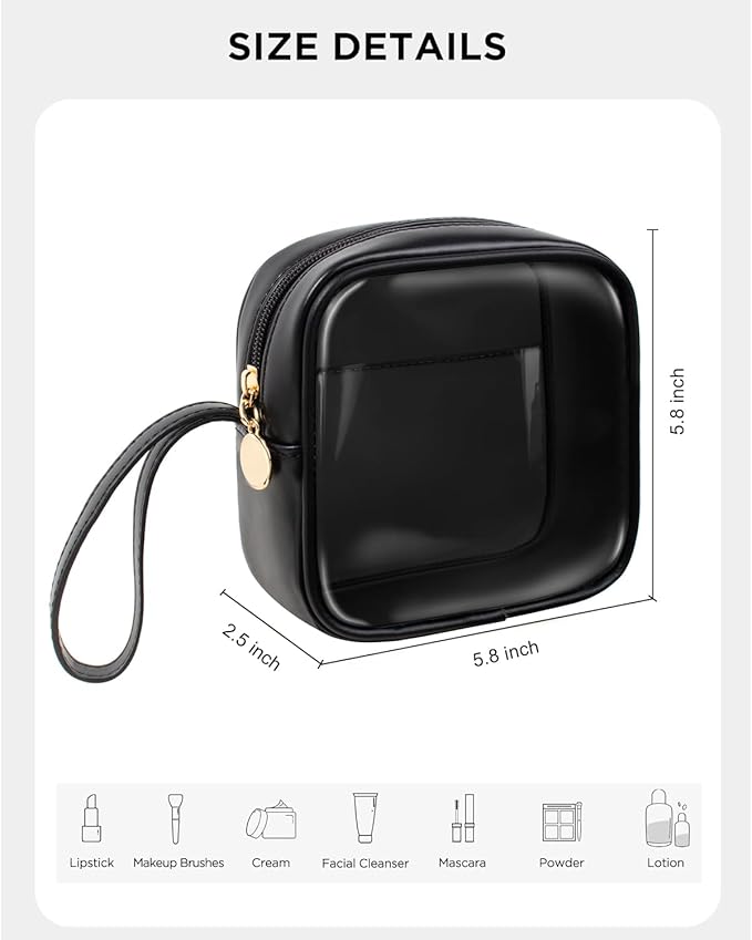 KOTORA TSA Approved Toiletry Bag with Mini Clear Makeup Bag Travel Size Beach Pool Bag Car Accessories for Women Her (Clear Mini-Black)