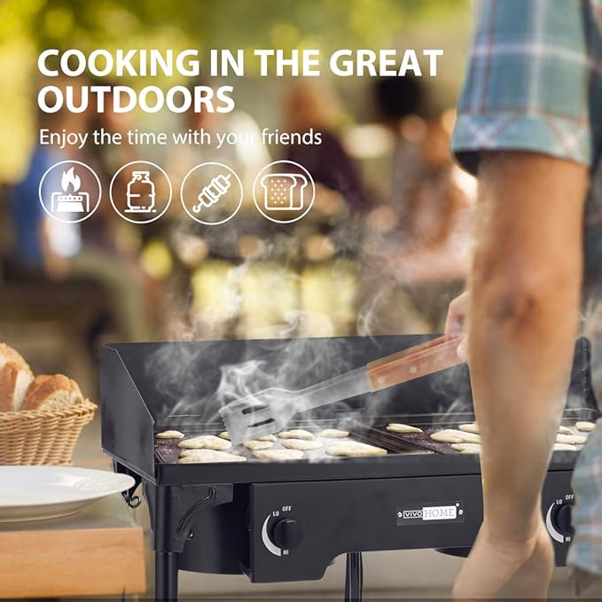 VIVOHOME 150,000 BTU Double Burner Propane Stove, Heavy-Duty Outdoor Portable Camp Stove with Windscreen & Detachable Legs for Camping, Backyard, BBQ Cookouts