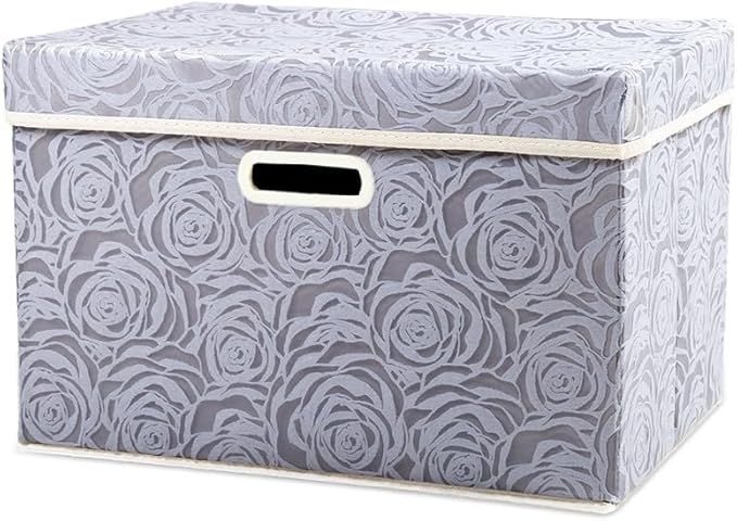 PRANDOM Collapsible Storage Boxes with Lids Fabric Decorative Storage Bins Cubes Organizer Containers Baskets with Cover Handles Divider for Bedroom Closet Living Room 14.9x9.8x9.8 Inch 1 Pack