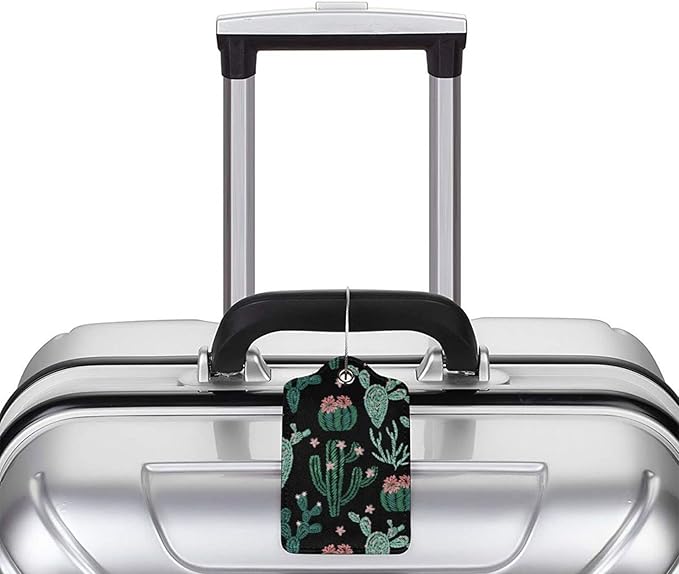 2 Pcs Cute Cactus Luggage Tags for Suitcases for Women Girls Boys Men Travel, Funny Leather Bag Tags Suitcase Labels for Luggage Backpack with Stainless Steel Loop, Full Back Privacy Cover