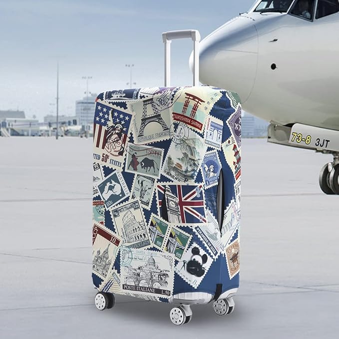 Travelkin Luggage Covers For Suitcase Tsa Approved,Suitcase Cover Protector Fit 18-32 Inch Luggage (Stamp, M)