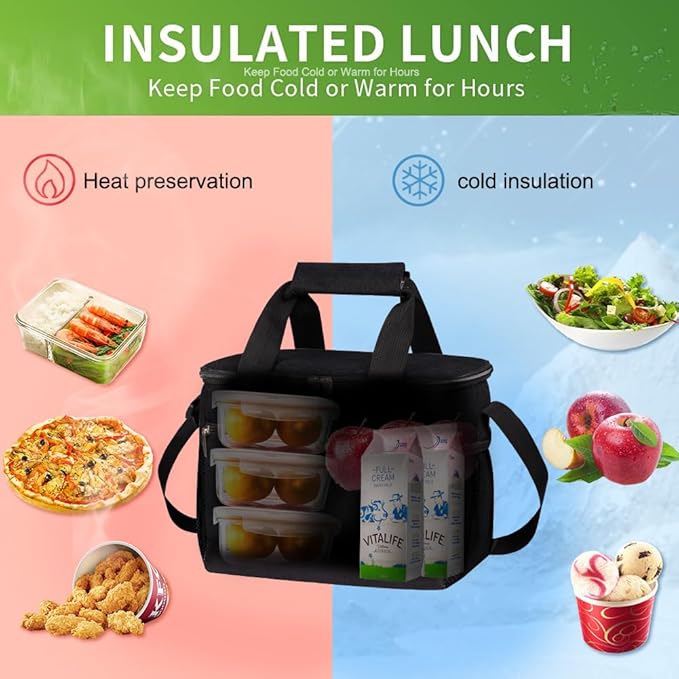 iknoe Large Foldable Cooler Bag, 8.5L Insulated Lunch Bag, Leakproof Lunch Cooler Tote with Multi-Bag Design Suitable for Beach, Picnic and Office Use, Black 15-Can