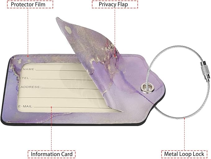 Light Purple Marble Luggage Tag Personalized Luggage Tags for Suitcases,Leather Bag Tags for Backpacks Handbag with Name ID Label Travel Essentials Baggage Tags 2 Pack