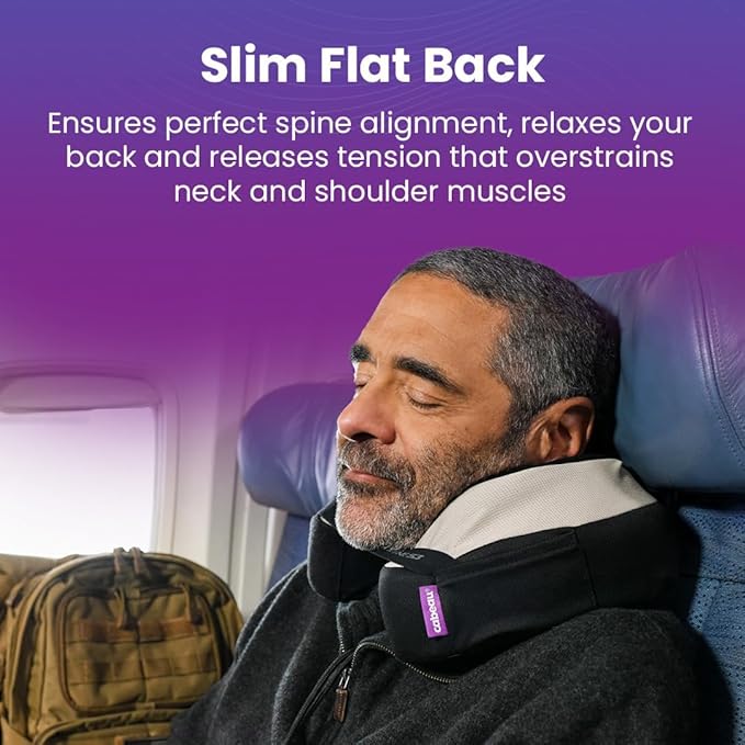 Cabeau Travel Neck Pillow for Airplanes – The Neck’s Evolution, TNE S3 – Supportive Memory Foam Design for Long Haul Flights – Attachable Seat Straps and 360° Support (Amsterdam Rainbow)