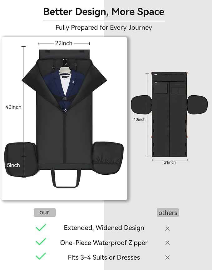 Large 3 In 1 Waterproof Garment Duffle Bags for Travel with Shoe Compartment, Mens Carry On Convertible Garment Bags for Travel Combo with Wet Compartment, Suit Bag Travel for Men and Women (black)
