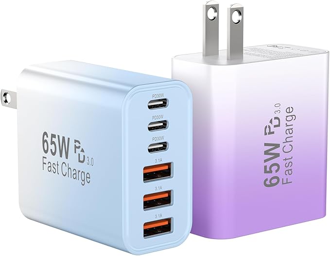 USB C Fast Charger Block, iPhone Charger Fast Charging Blocks 65W Multi Port Charger 6-Ports PD & QC Charging Cube Brick Power Adapter Type C Wall Chargers for iPhone 17/16/15/14/13/12 Pro Max, iPad