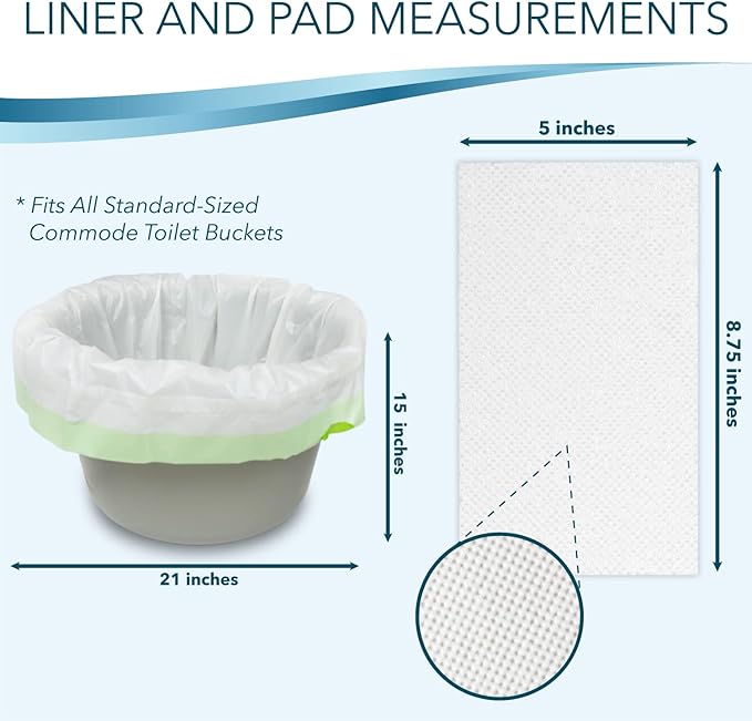 Disposable Bedside Commode Liners and Pads for Portable Toilet Chair Seat Bucket and Bedpan | Combo Pack of 12 Waste Bags and 12 Absorbent Pads | Universal Fit