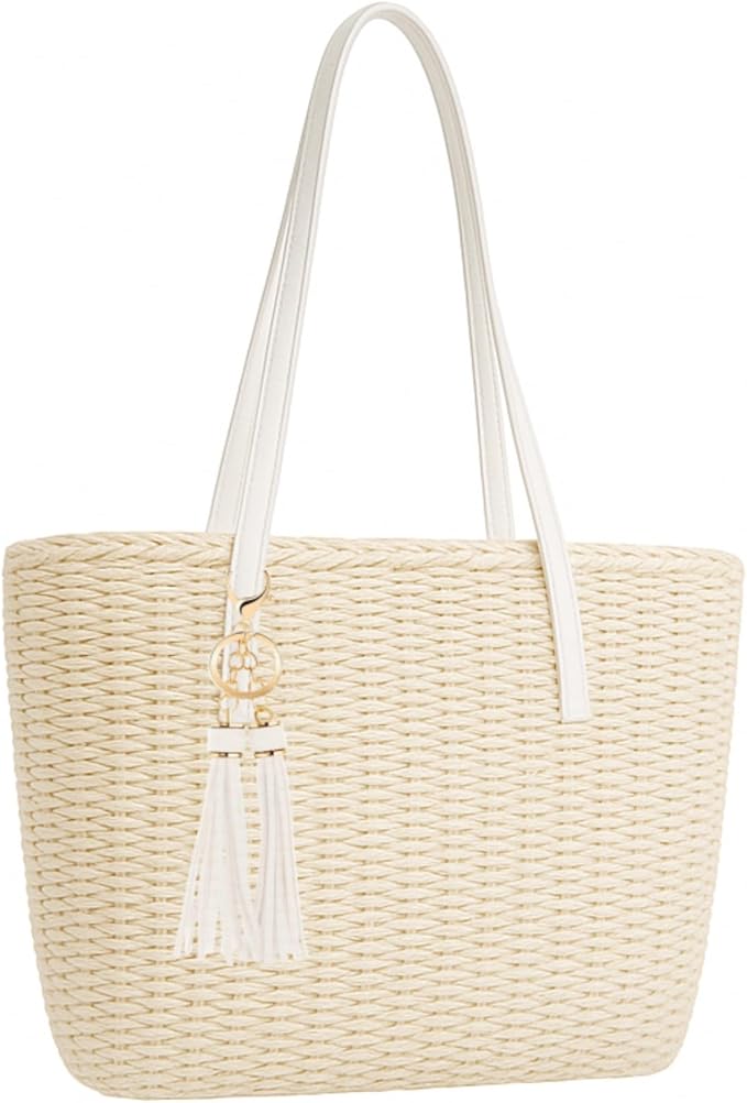 YXILEE Straw Bags For Women | M Size Travel Straw Totes Bag Woven Summer Handmade Shoulder Bag Handbag