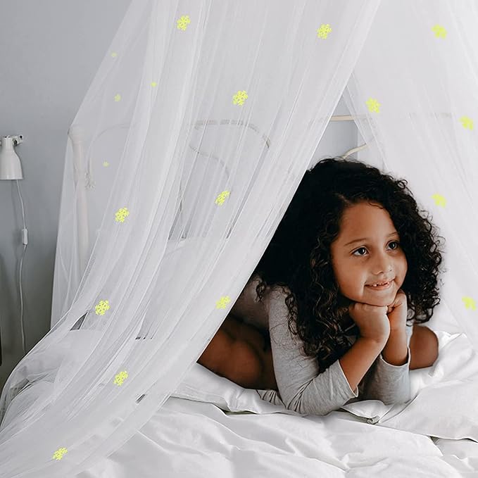 Mosquito Net for Bed, Large White Bed Canopy for Girls, Hanging Bed Net, Ideal for Bedroom Decorative, Travel with Storage Bag (Snowflake)