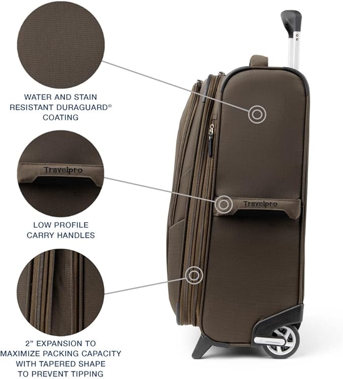 Travelpro Maxlite 5 Softside Expandable Upright 2 Wheel Carry on Luggage, Lightweight Suitcase, Men and Women, Mocha, Carry On 22-Inch