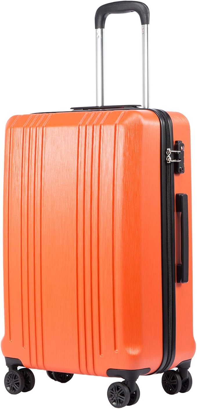 Coolife Luggage Suitcase PC+ABS with TSA Lock Spinner Carry on Hardshell Lightweight 20in 24in 28in(orange, S(20in_carry on))
