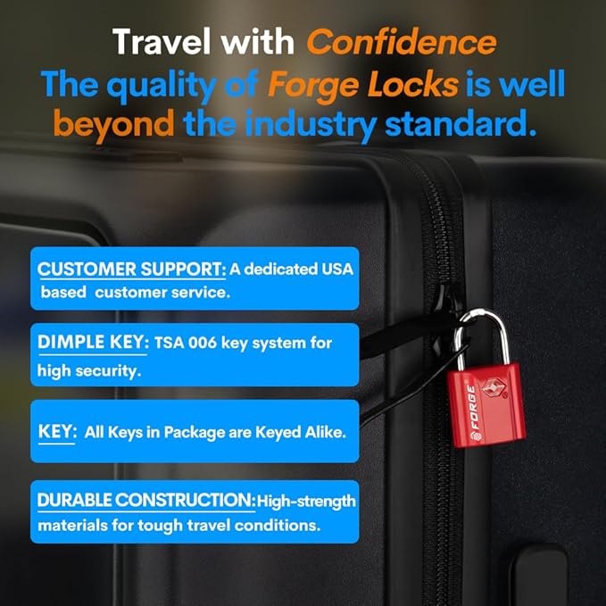 TSA Approved Luggage Locks, Ultra-Secure Dimple Key Travel Locks with Zinc Alloy Body