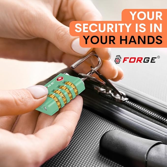 Forge Dual-Opening: Key or Combination Access Lock, TSA Approved Locks for Luggage, Pelican case, Travel, Gym, School, Stainless Steel Shackle. (Green, 2 Pk)