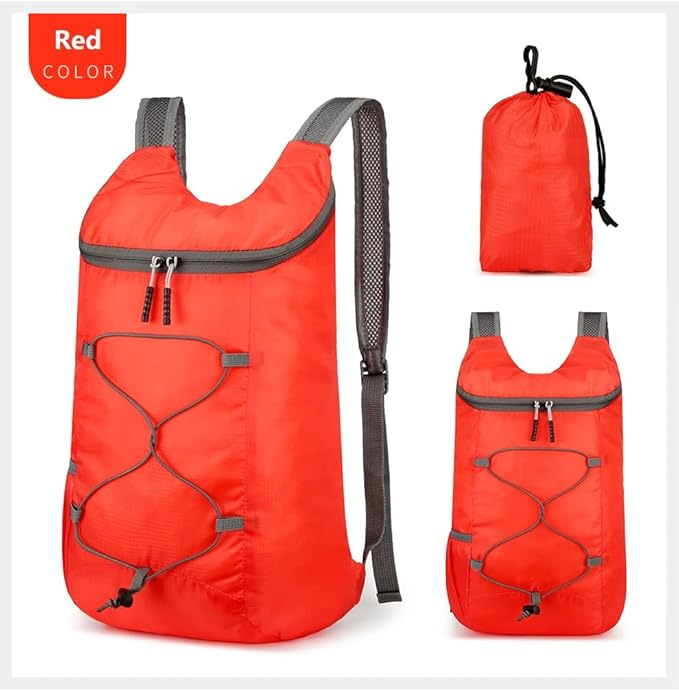 16L Hiking Daypack Lightweight Foldable Travel Backpack Water Repellent Camping Outdoor Packable Easy Carry-on Bag (Red)