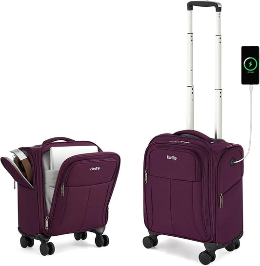 16 Inch Underseat Carry On Luggage with Wheels Softside Small Suitcases Personal Item Bag with Pocket Travel Luggage for Men Women Business Overnight Bag(Purple)